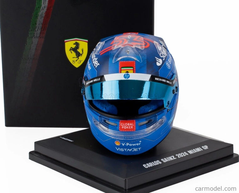 Looksmart Bell helmet Casco Helmet F1 Carlos Sainz Team Ferrari Hp N 55 Miami Gp 2024 1:5 Modrá Červená