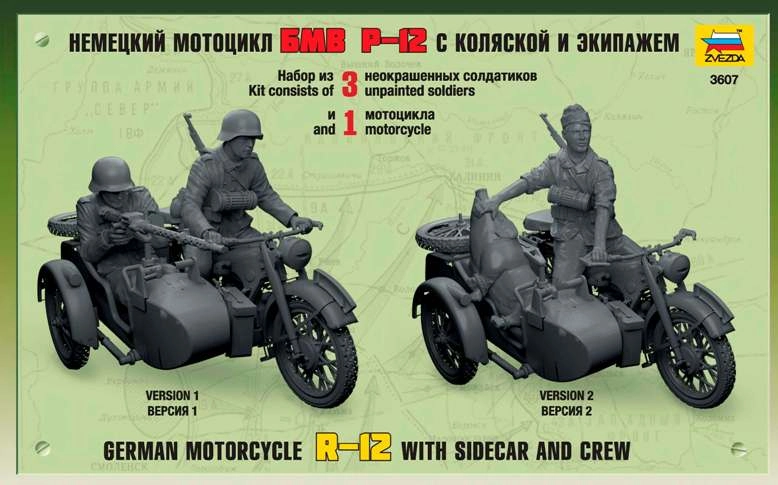 Zvezda německá sajdkára R12 WWII s posádkou (1:35)