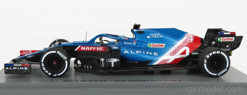 Spark-model Renault F1 A521 Renault E-tech 20b Team Alpine N 14 3rd Qatar Gp With Pit Board 2021 Fernando Alonso 1:43 Modrá Met Červená Bílá