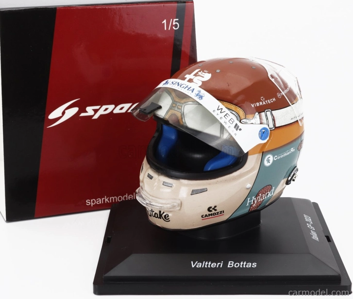 Spark-model Bell helmet F1 Casco Helmet Alfa Romeo C43 Team Stake N 77 Monza Italy Gp 2023 Valtteri Bottas 1:5 Červená Černá Zlatá