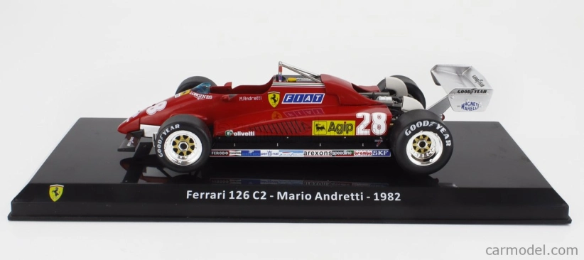 Edicola Ferrari F1 126 C2 N 28 Sezóna 1982 Mario Andretti - Con Vetrina - S vitrínou 1:24 červená