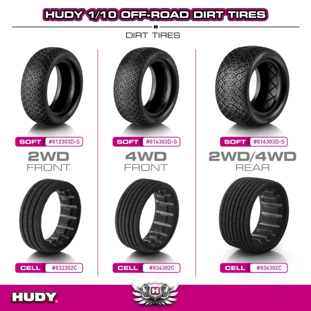 HUDY Pneumatiky zadní 2WD/4WD 1:10 off-road Dirt soft (2 ks)