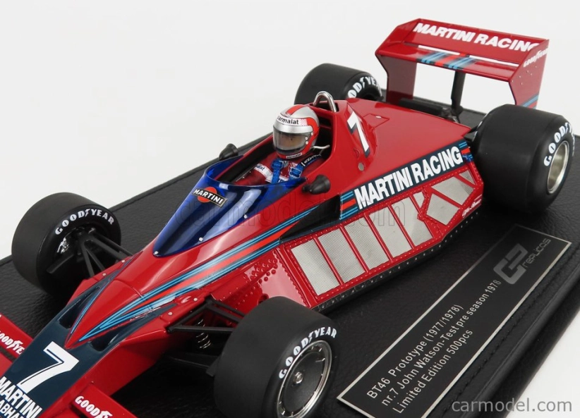 Gp-repliky Brabham F1 Bt46 Alfa Romeo Prototype Martini Racing N 7 Testovacia verzia (s figúrkou pilota) 1977 John Watson - Con Vetrina - S vitrínou 1:18 Červená