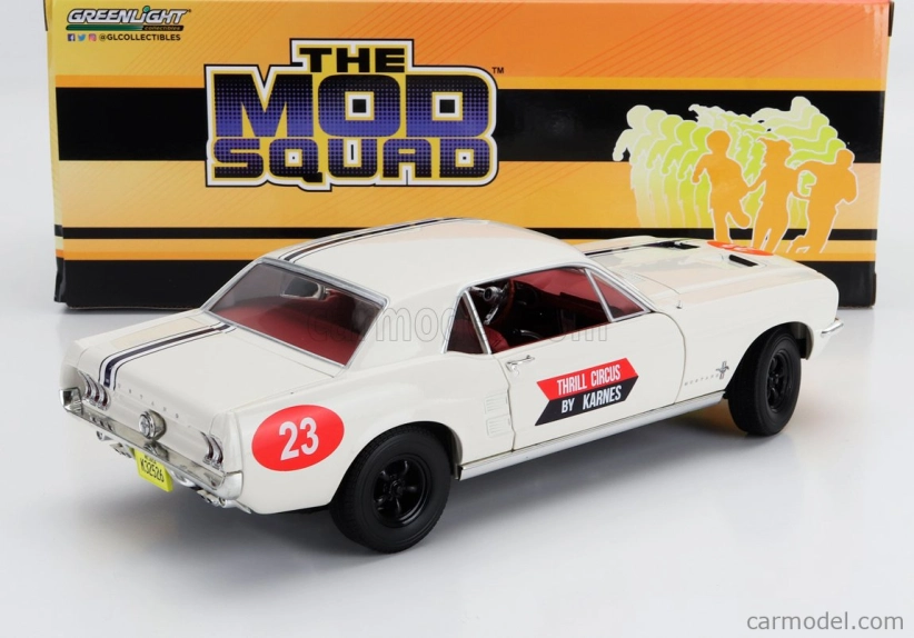 Greenlight Ford usa Mustang Coupe N 23 Thrill Circus By Karnes 1967 - The Mod Squad 1:18 Bílá