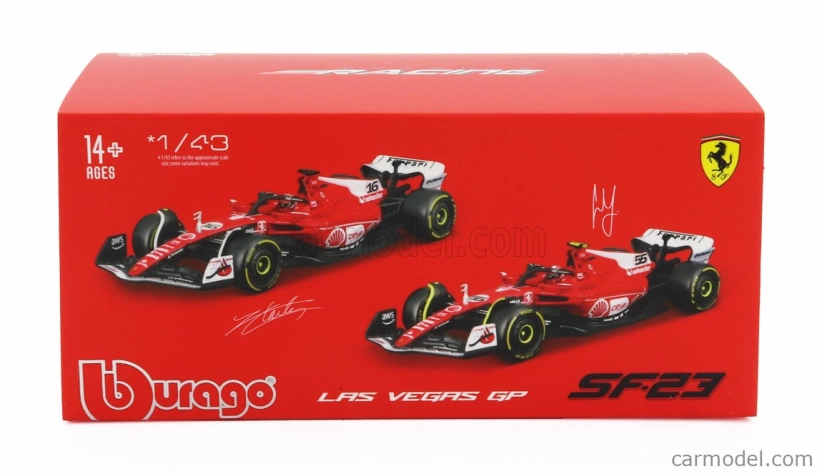Bburago Ferrari F1 Sf-23 Team Scuderia Ferrari N 55 Las Vegas Usa Gp 2023 Carlos Sainz – With Pilot And Showcase 1:43 červená biela čierna