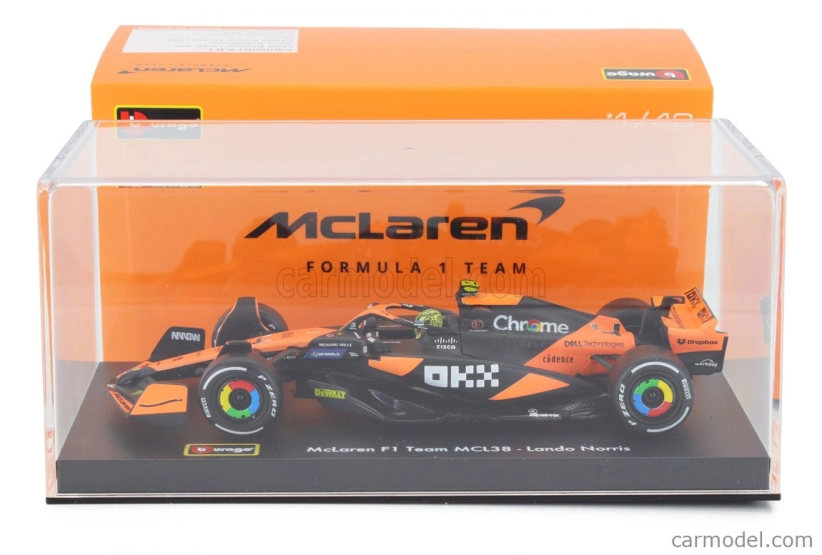Bburago Mclaren F1  Mcl38 Team Mclaren N 4 Winner Miami Gp 2024 First F1 Victory Lando Norris - With Pilot And Showcase 1:43 Oranžová Černá