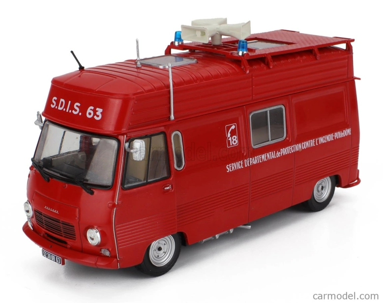 Edicola Peugeot J7 Van Fire Engine Service Departemental De Protection Contre L'incendie Puy De Dome 1969 1:43 Red