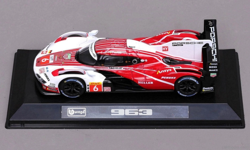 Bburago Porsche 963 9rd 4.6l Turbo V8 Team Porsche Penske Motorsport N 6 4th 24h Le Mans (pole Position) 2024 Kevin Estre – Andre Lotterer – Laurens Vanthoor 1:43 červená biela čierna