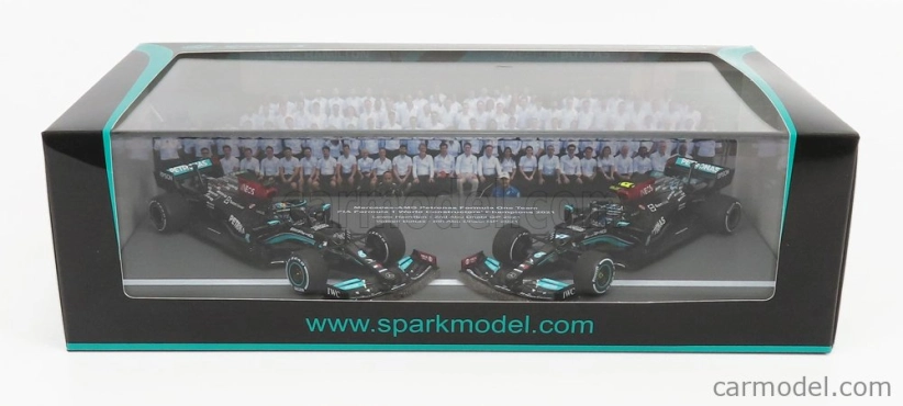Spark-model Mercedes gp Set F1  2x W12 Mercedes M12 Eq Power+ Team Amg Petronas Motorsport Formula One N 44  + N 77 Abu Dhabi Gp 2021 Lewis Hamilton - Valtteri Bottas - 8 Times World Champion Constructeur 1:43 Černá Zelená