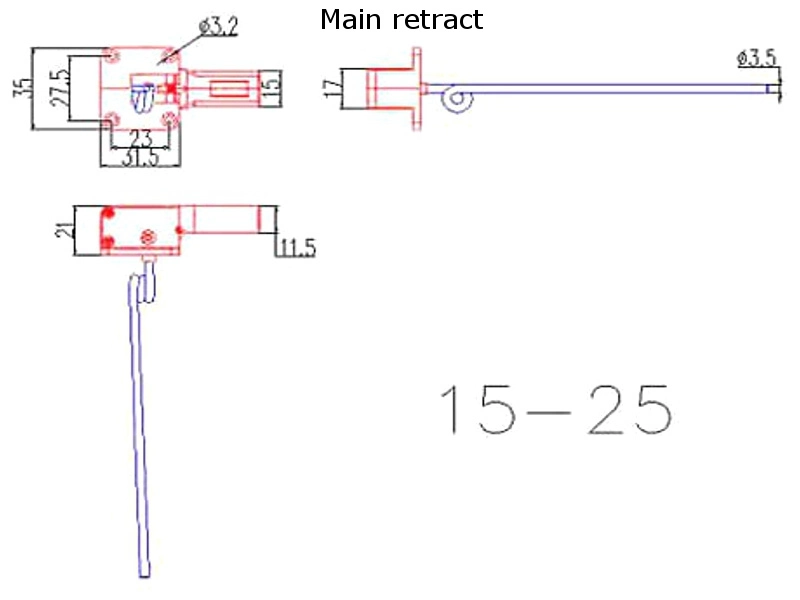 E-flite zaťahovací podvozok elektro triedy 15-25 3-bodový