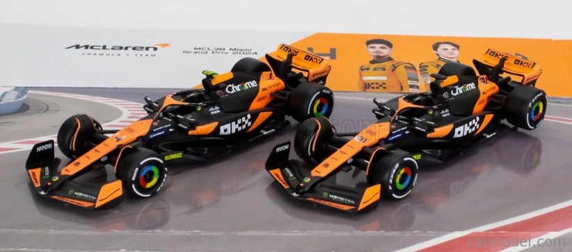 Bburago Mclaren Set F1 2x Mcl38 Team Mclaren N 4 Season 2024 Lando Norris + N 81 Season 2024 Oscar Piastri 1:43 oranžová čierna