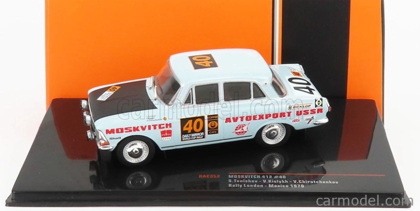Ixo-models Moskvitch 412 N 40 Rally London - Mexico 1970 1:43, světle modrá