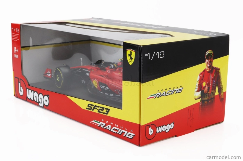 Bburago Ferrari F1  Sf-23 Team Scuderia Ferrari N 55 Pole Position 3rd Monza Italy Gp 2023 Carlos Sainz 1:18 Červená Černá Žlutá