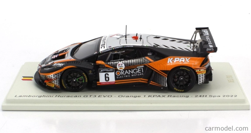 Spark-model Lamborghini Huracan Gt3 Evo Team Orange 1 Kpax Racing N 6 24h Spa 2022 J.pepper - A.caldarelli - M.mapelli 1:43 Orange Black