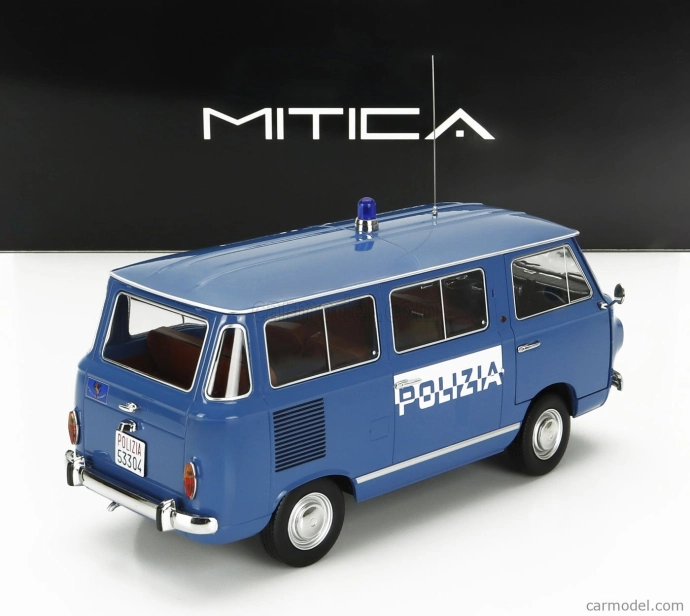 Mitica-diecast Fiat Fiat 850 Familiare Polizia 1970 – Interno Brown 1:18 Světle Modrá