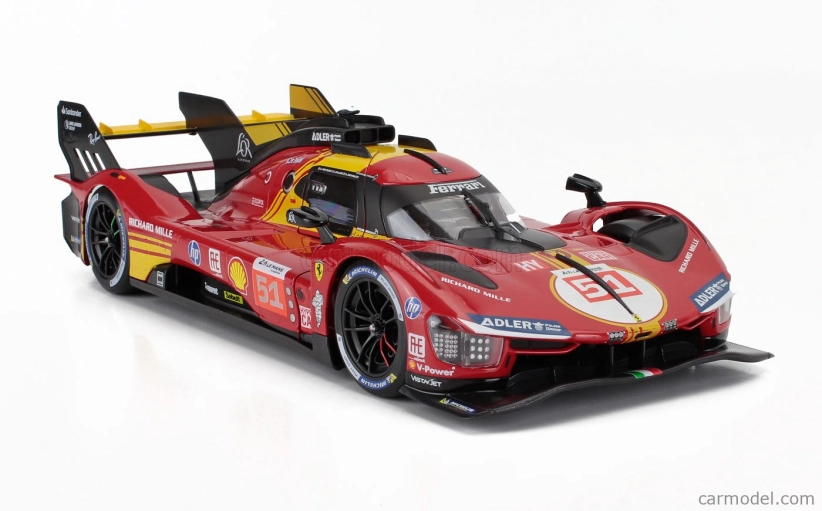 Bburago Ferrari 499p 3.0l Turbo V6 Team Ferrari Af Corse N 51 3rd 24h Le Mans 2024 Alessandro Pier Guidi - James Calado - Antonio Giovinazzi - Con Vetrina - With Showcase 1:18 Red