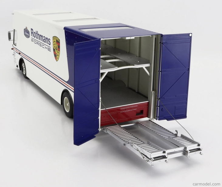 Schuco Mercedes benz O317 Truck Car Transporter Porsche Rothmans 1984 1:18 Bílá Modrá