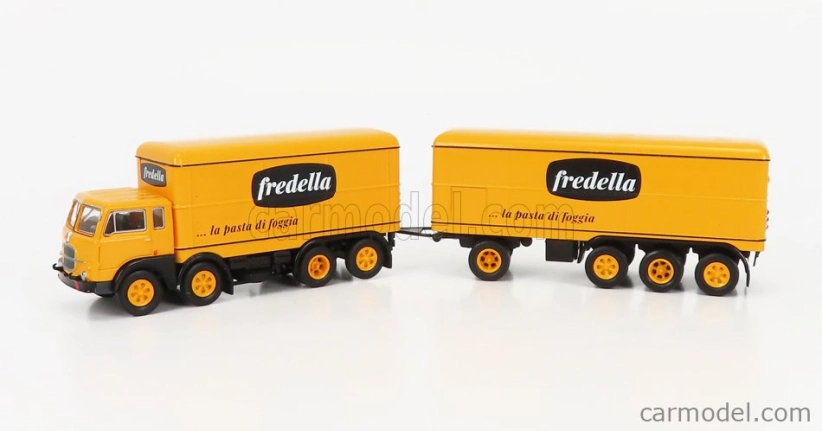 Brekina plast Fiat 690 Truck Millepiedi 4-assi Fredella La Pasta Di Foggia 1961 1:87 žltá čierna