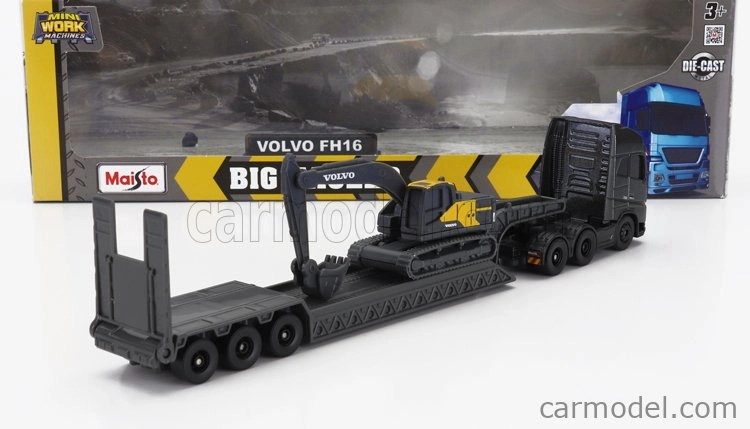 Maisto Volvo Fh16 Xl 750 Truck Pianale Trasporto Ec220e Escavatore Cingolato Excavator 1:64 čierna žltá