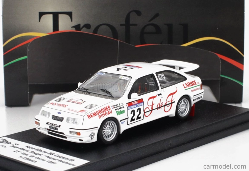 Trofeu Ford england Sierra Rs Cosworth N 22 Rally Tour De Corse 1987 Jean Pierre Rouget - Pascal Bouhours 1:43 Biela červená
