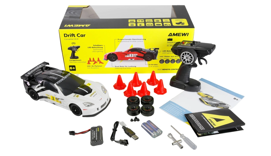 Corvette C6.R RC Drift Car 4WD LED 1:18 RTR licencovaná biela