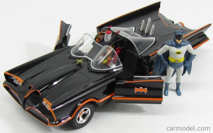 Jada Batman Batmobile 1966 - Classic Tv Series With Figures Batman And Robin 1:24 Černá Červená