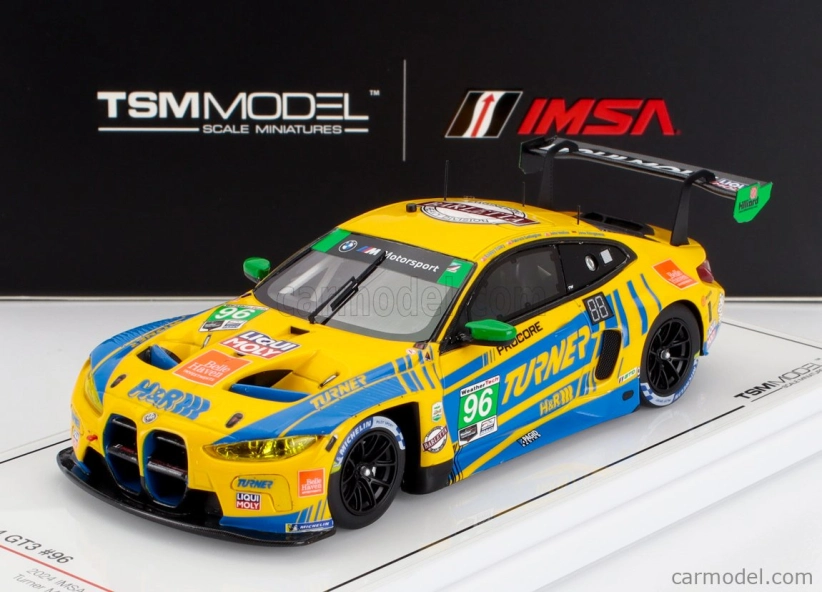Truescale BMW radu 4 M4 Gt3 3.0l Twin Turbo Team Turner Motorsport N 96 Imsa 24h Daytona 2024 Michael Dinan - Robby Foley - Patrick Gallagher - Jens Klingmann 1:43 žltá modrá