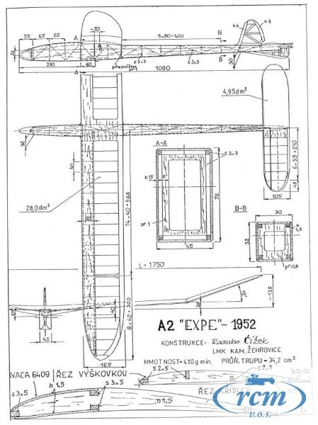 EXPE  historický větroň rozp. 1750 mm Classic models