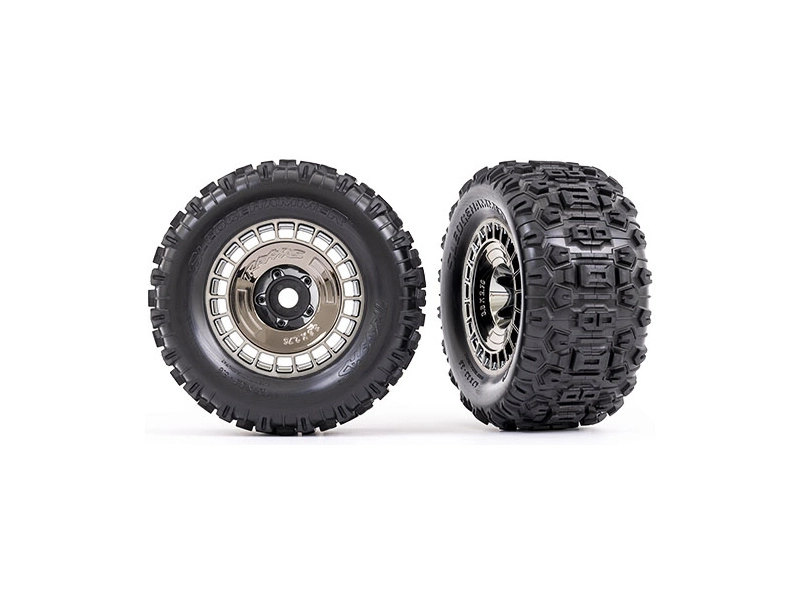 Kolesá Traxxas 3,8", pneumatiky Sledgehammer, čierny chrómový disk s krytom (2)