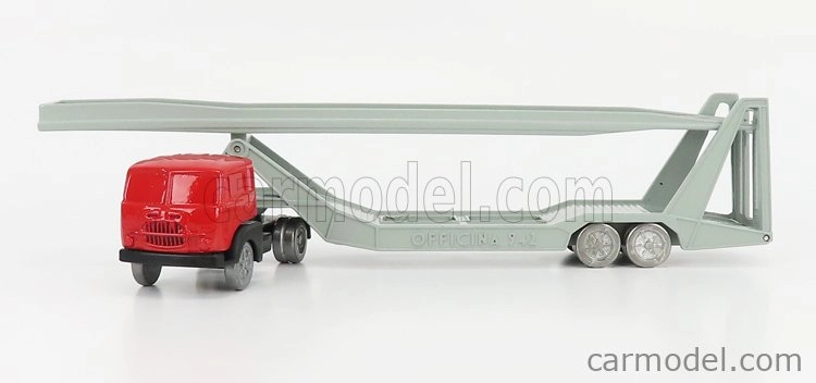 Officina-942 Fiat 682 T2 Truck Bisarca Car Transporter 1955 1:76 Červená strieborná