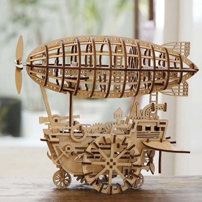 RoboTime 3D drevené mechanické puzzle Fantastická vzducholoď