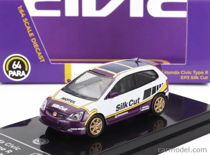 Paragon-models Honda Civic Type R Ep3 Silk Cut Racing 2001 1:64 Bílá Fialová