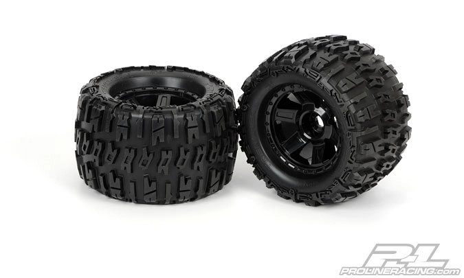 Trancher X 3,8" (štýl Traxxas) guma, lepená, čierne ráfiky, 2ks.