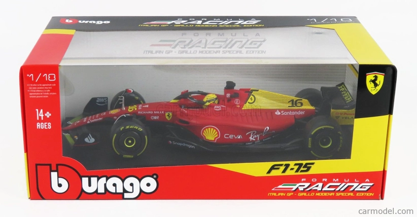Bburago Ferrari F1-75 Scuderia Ferrari N 16 2022 Charles Leclerc 1:18, červená