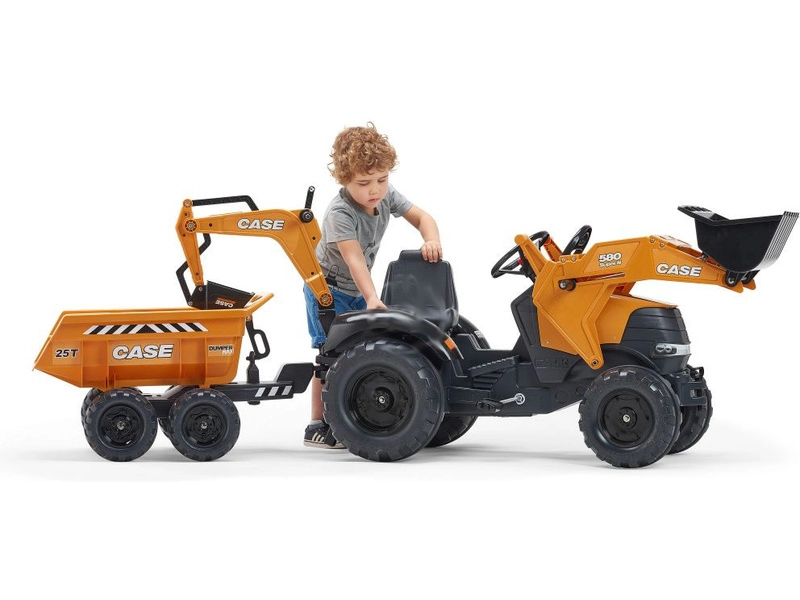 FALK – Šliapací traktor Case IH Beckhoe s nakladačom, rýpadlom a vlečkou
