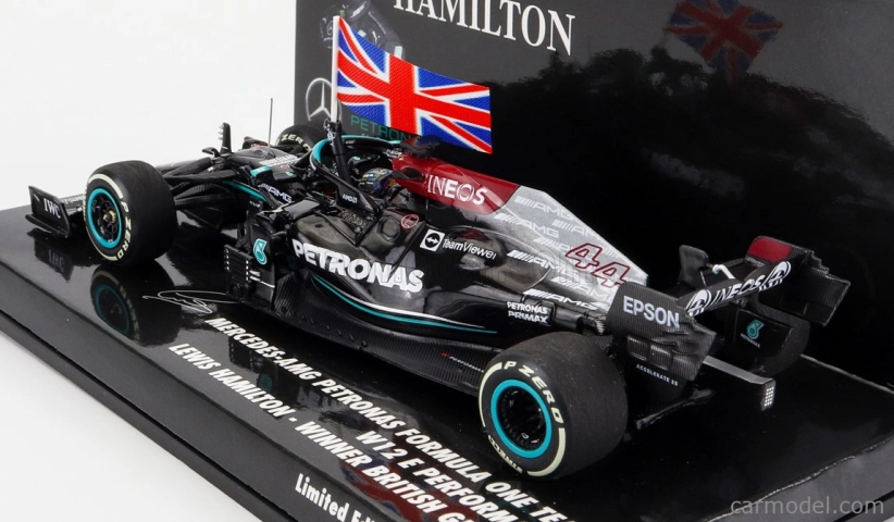 Minichamps Mercedes gp F1 W12 Mercedes M12 Eq Power+ Team Amg Petronas Motorsport Formula One N 44 Winner British Silverstone Gp With Flag 2021 Lewis Hamilton 1:43 Black Green