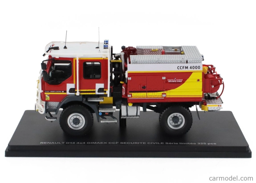 Alerte Renault D14 4x4 Tanker Truck Gimaex Ccfm 4000 Sapeurs Pompiers Securite Civile 2013 1:43 Červená Žlutá