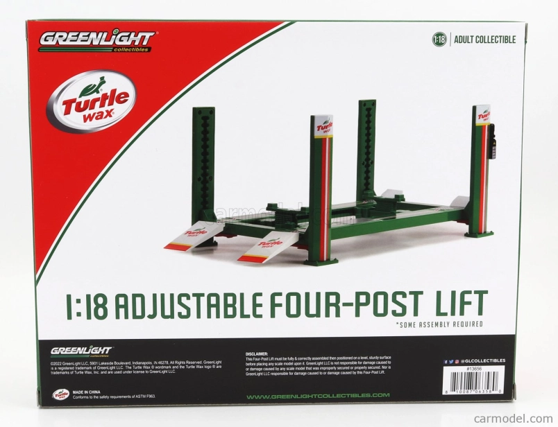 Príslušenstvo Greenlight Turtle Wax Garážová súprava Officina - Ponte Sollevatore Auto - Four Post Lift 1:18 zelená