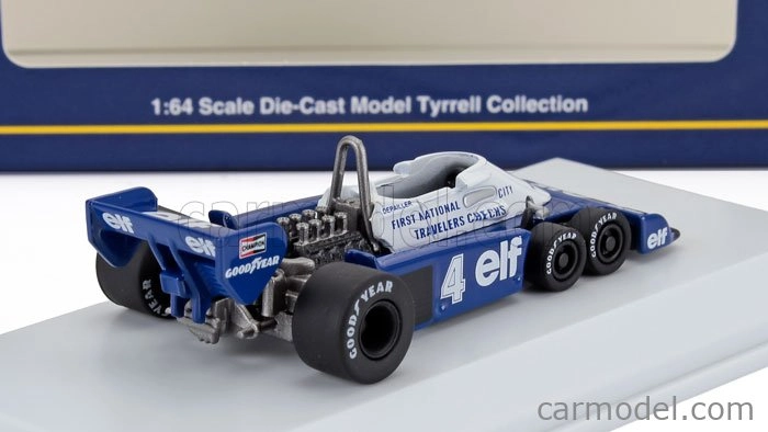 Kyosho Tyrrell F1 P34 Elf 6 Wheeler N 4 Sezóna 1977 Patrick Depailler 1:64 Modrá biela