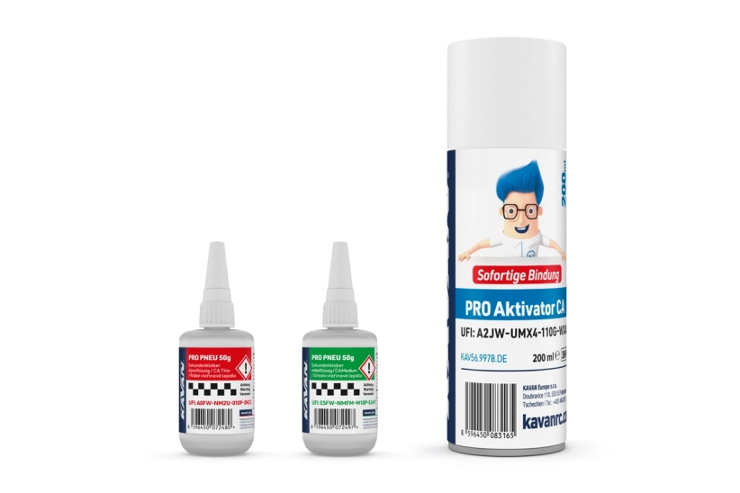KAVAN PRO PNEU stredné a tenké sekundové lepidlo 50g + Kavan PRO CA aktivátor 200ml