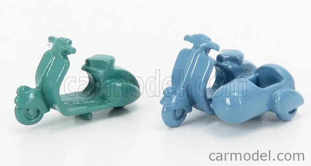 Officina-942 Piaggio Set 2x Vespa 98 + Vespa 98 Sidecar 1946 1:76 zelená svetlo modrá