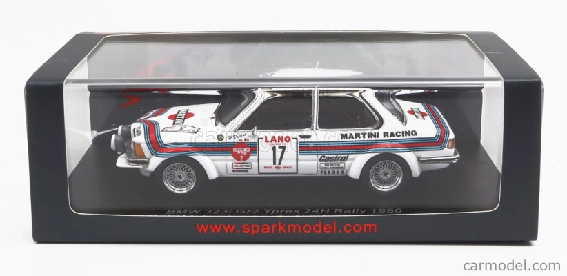 Spark-model BMW radu 3 323i Martini N 17 24h Rally Ypres 1980 H.delbar - W.lux 1:43 Biela červená modrá
