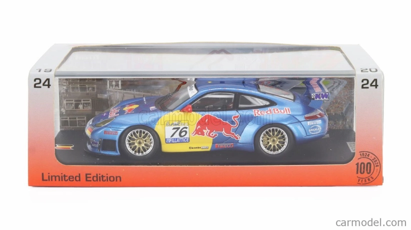 Spark-model Porsche 911 996 Gt3 R Team Rws Motorsport N 76 24h Spa 2002 Luca Riccitelli - Dieter Quester - Philipp Peter - Toto Wolff 1:43 Modrá Žlutá Červená