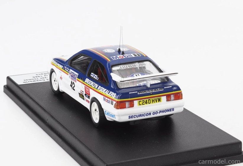 Trofeu Ford england Sierra Rs Cosworth N 42 Rally Rac Lombard 1986 Phil Collins - Bryan Thomas 1:43 Modrá biela
