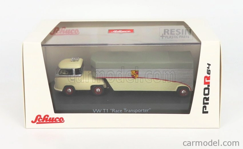 Schuco Volkswagen T1b Continental Motors Porsche Car Transporter 1962 1:64 Krémově Šedá Stříbrná