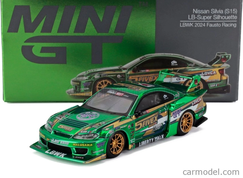 Mini-gt Nissan Silvia (s15) Lb Super Silhouette N 5 Fausto Racing Lhd 2024 1:64 Zelená
