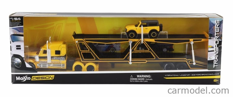 Maisto International Lonestar Truck Car Transporter With Ford Bronco Wildtruck 2021 1:64 žltá čierna