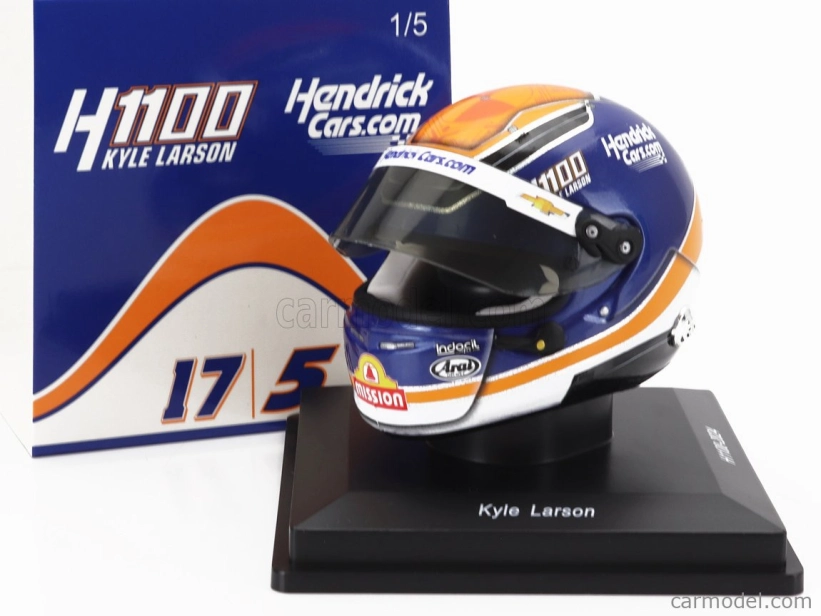 Spark-model Arai helmet Casco Helmet Kyle Larson Team Arrows Mclaren H1100 Nascar Cup Series Season 2024 1:5 Modrá Oranžová Bílá
