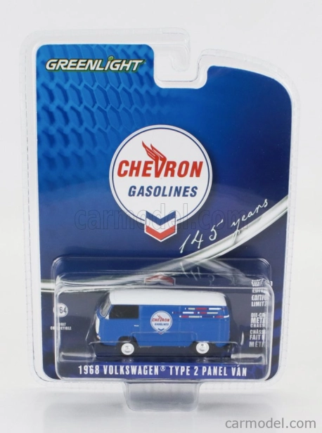 Greenlight Volkswagen Type 2 Panel Van Chevron 1968 1:64 Modrá biela
