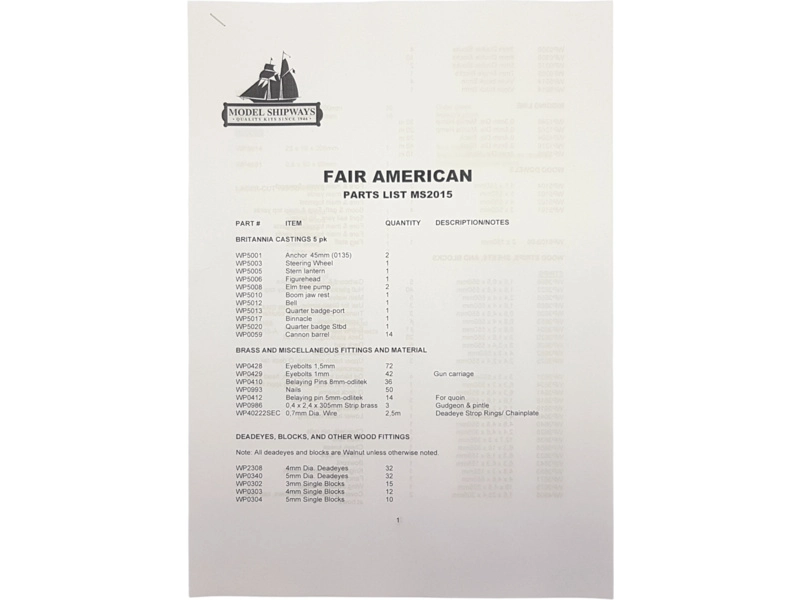 Model Shipways Fair American 1778 1:48 kit